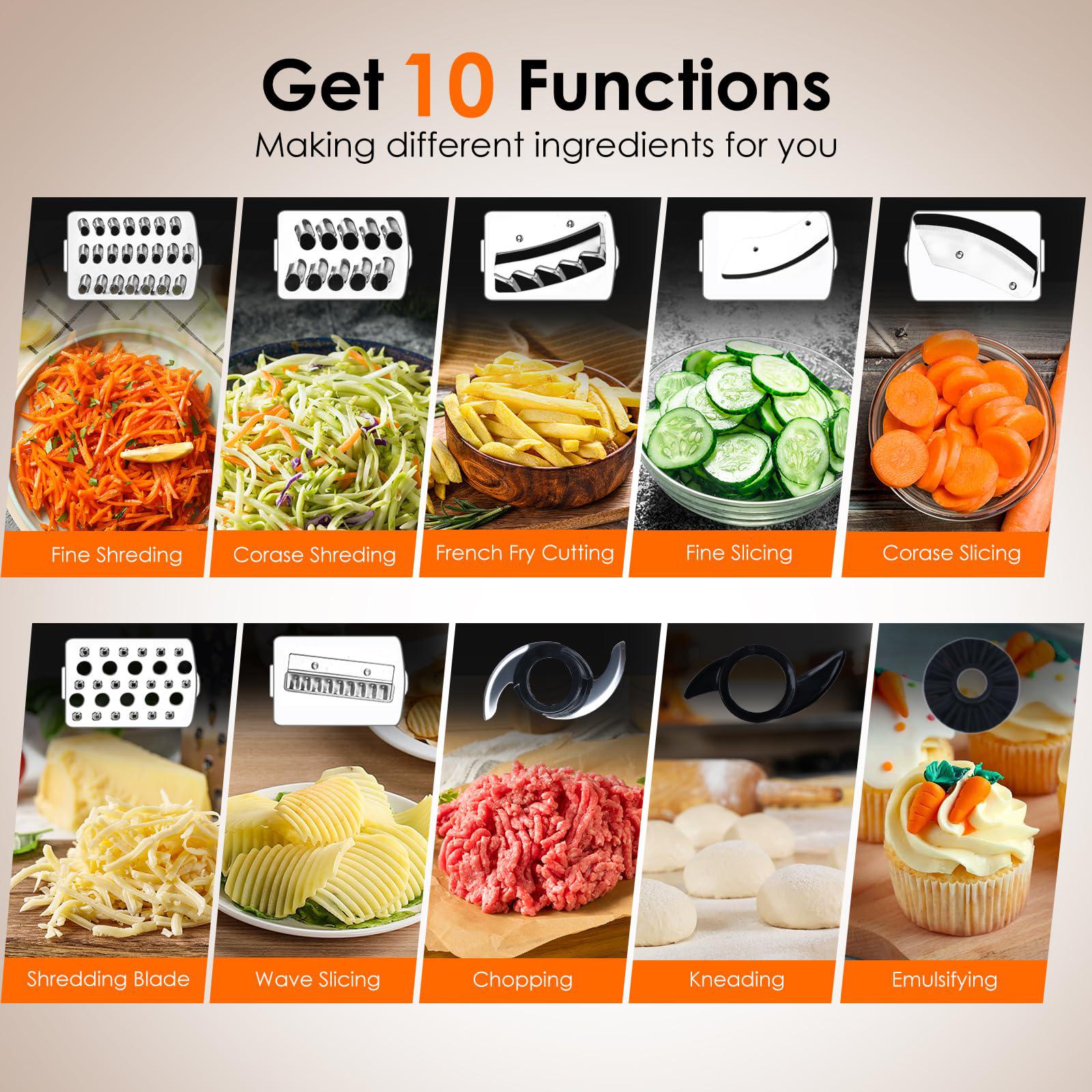 davivy 7-cup food processors, 8 functions built-in storage drawer vegetable chopper with 10 set blades,french fry cutting,wav