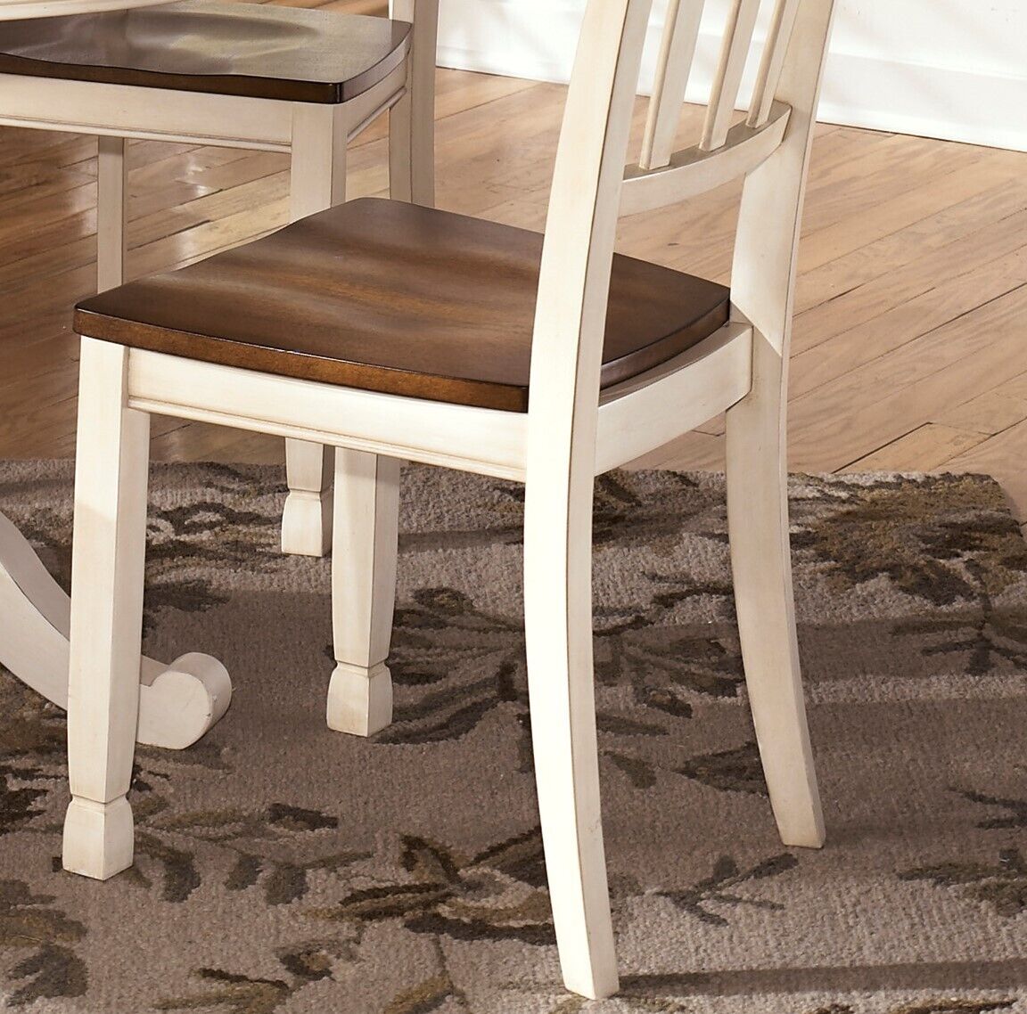 Signature Design by Ashley Classic Style Dining Chairs 2pc Set Signature Design by Ashley Warm-White and Brown Finish Dining Furniture