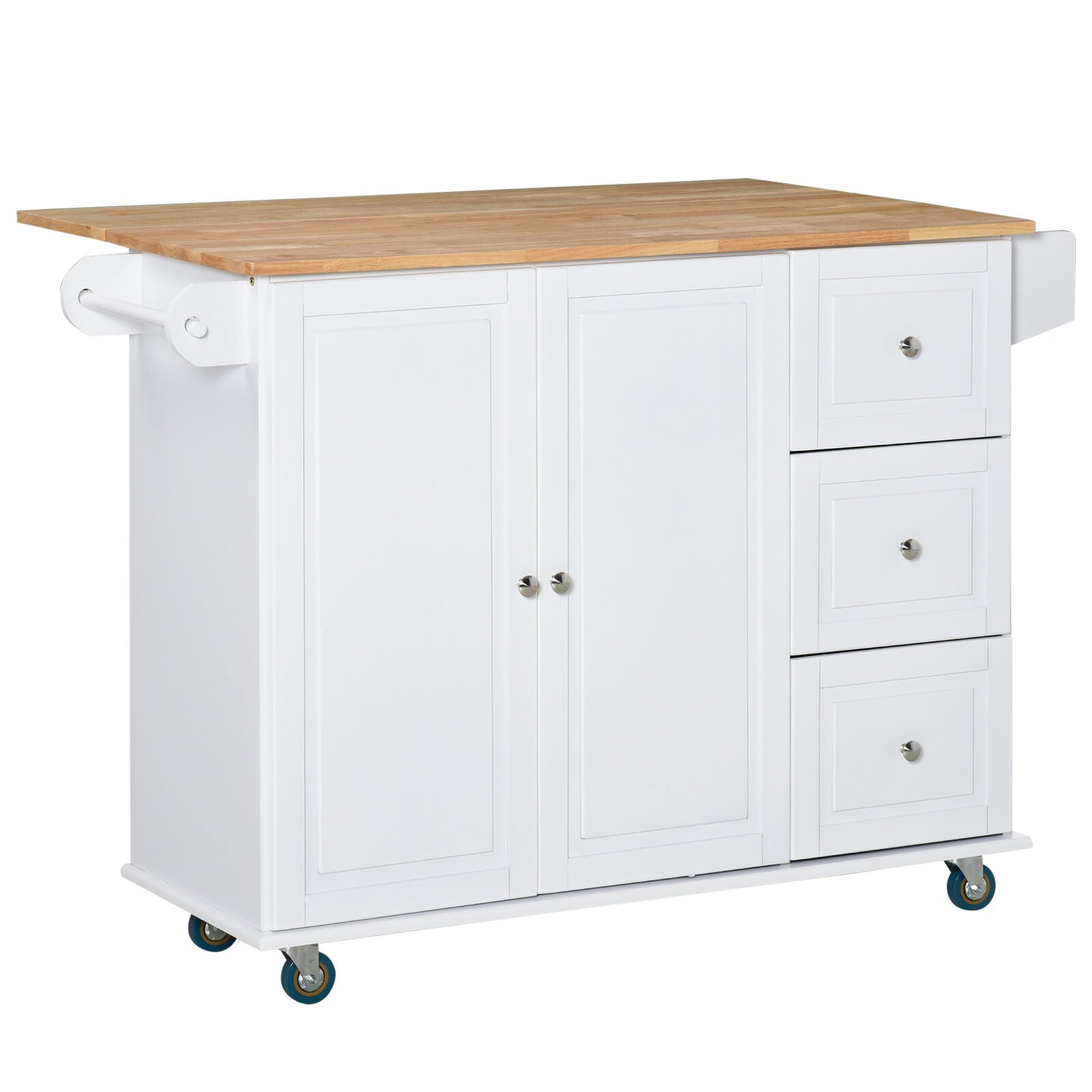 GCP Products Modern Kitchen Rolling Trolley Table With Drop Leaf And Lockable Wheels, White