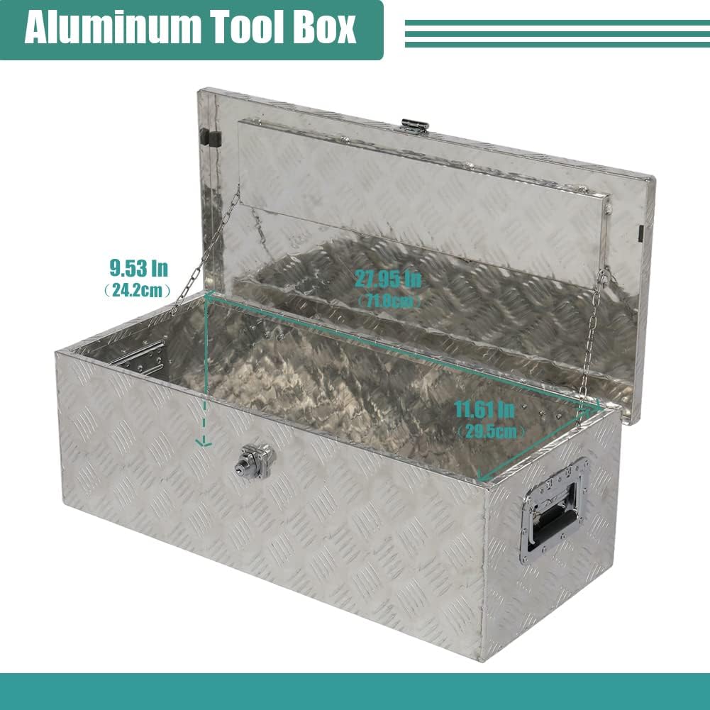 MOOSUN 30 Inch Heavy Duty Aluminum Diamond Plate Tool Box Chest Box Pick Up Truck Bed RV Trailer Toolbox Storage Lockable Organizer wi