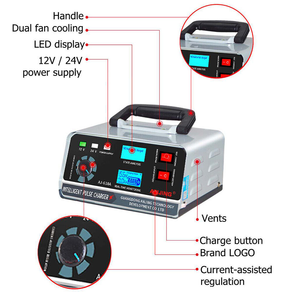 Great Choice Products 1Pc 12V/24V Heavy Duty Smart Car Battery Charger Automatic Pulse Repair Trickle