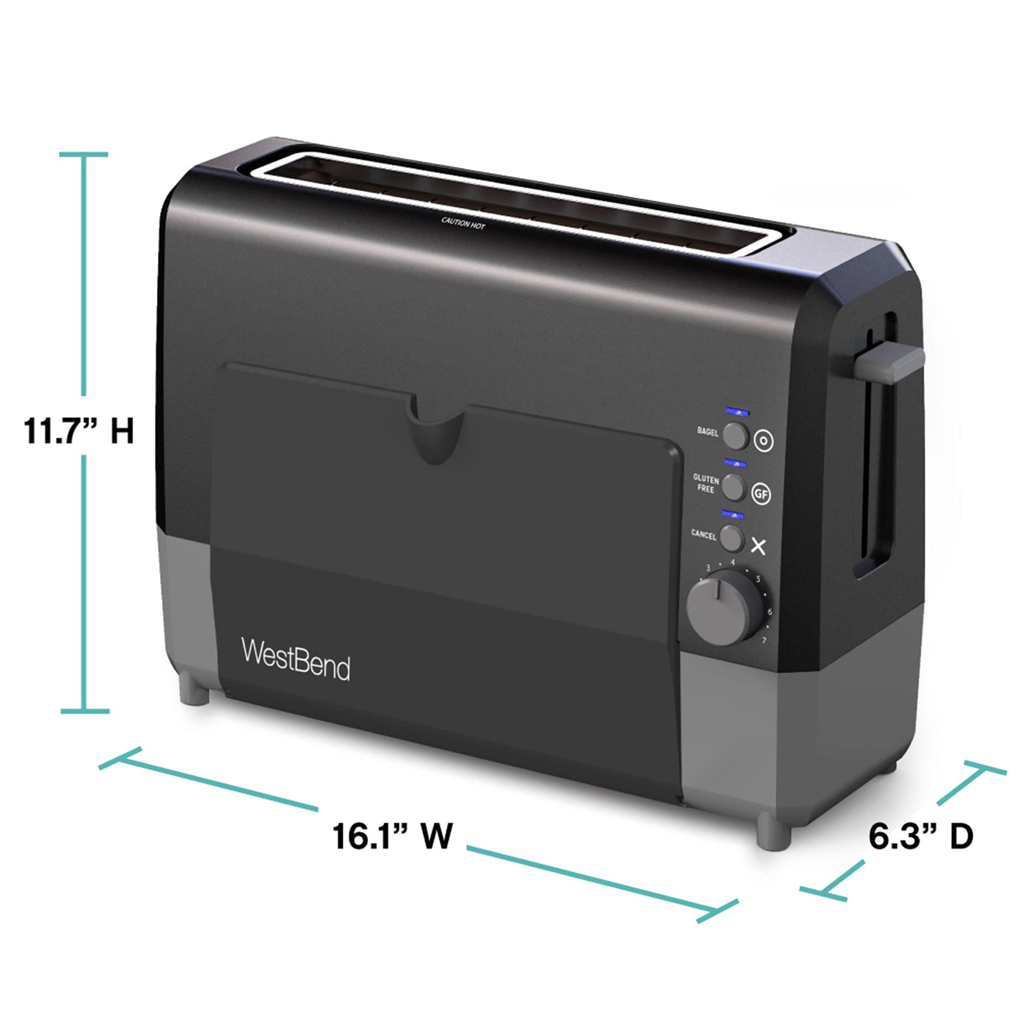 West Bend 77224 Toaster 2 Slice QuikServe Wide Slot Slide Through with Bagel and gluten-Free Settings and cool Touch Exterior In