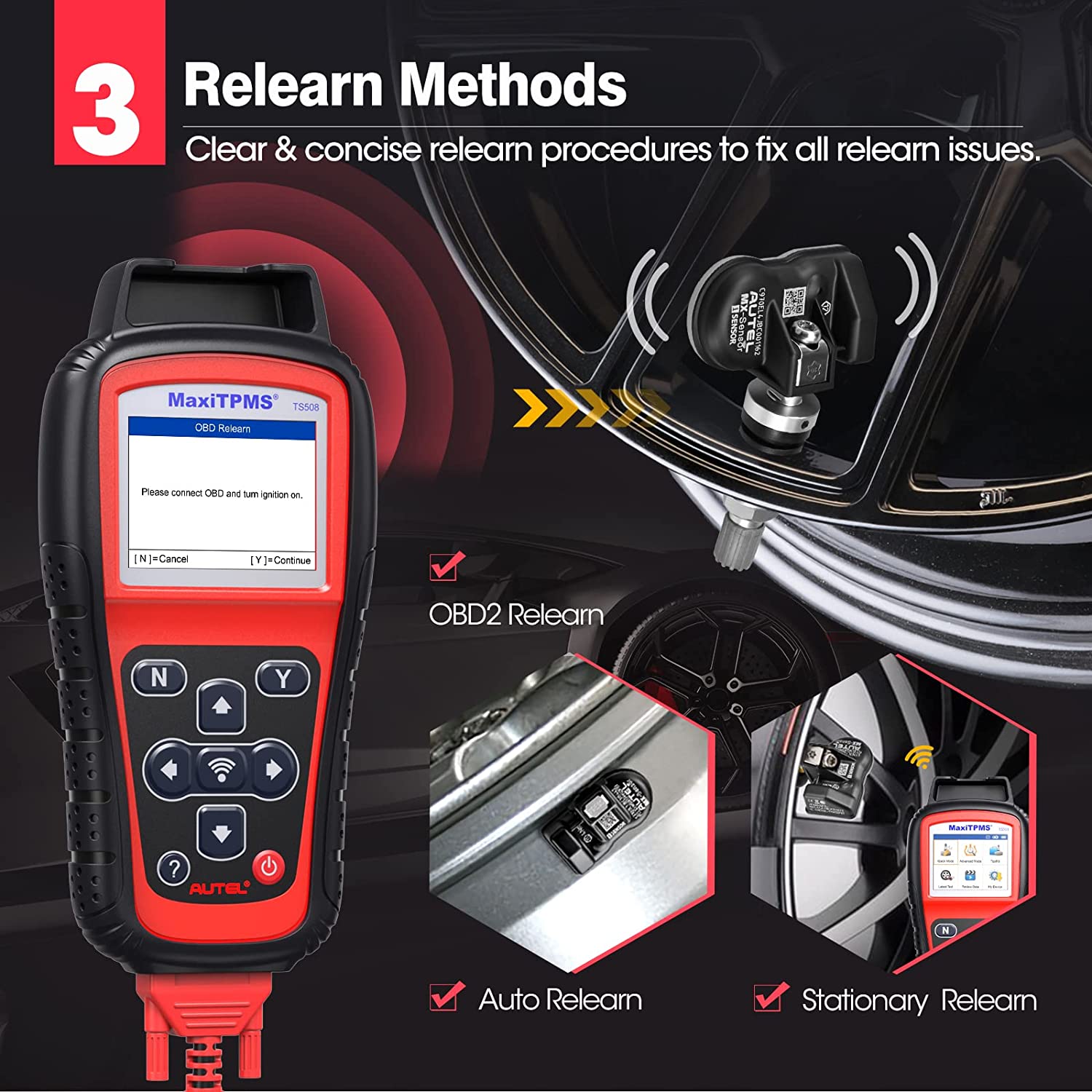Autel MaxiTPMS TS508K TPMS Relearn Tool Activate/Relearn/Program MX-Sensors with 8 Metal MX-Sensors