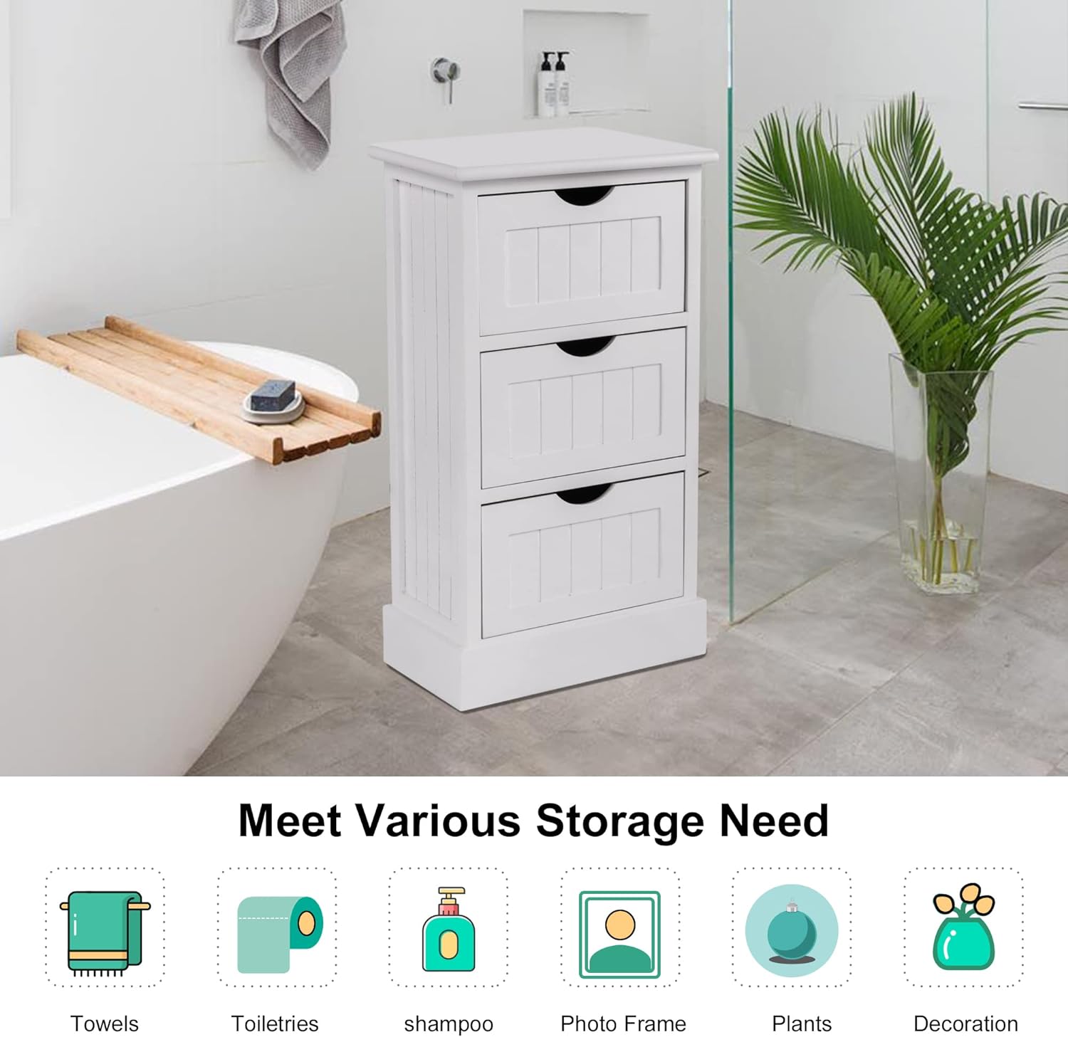 DHMAKER Bathroom Floor Cabinet, Storage Cabinet Freestanding with 3 Drawers, Toilet Side Storage Cabinet for Bathroom, Living Room, Bed