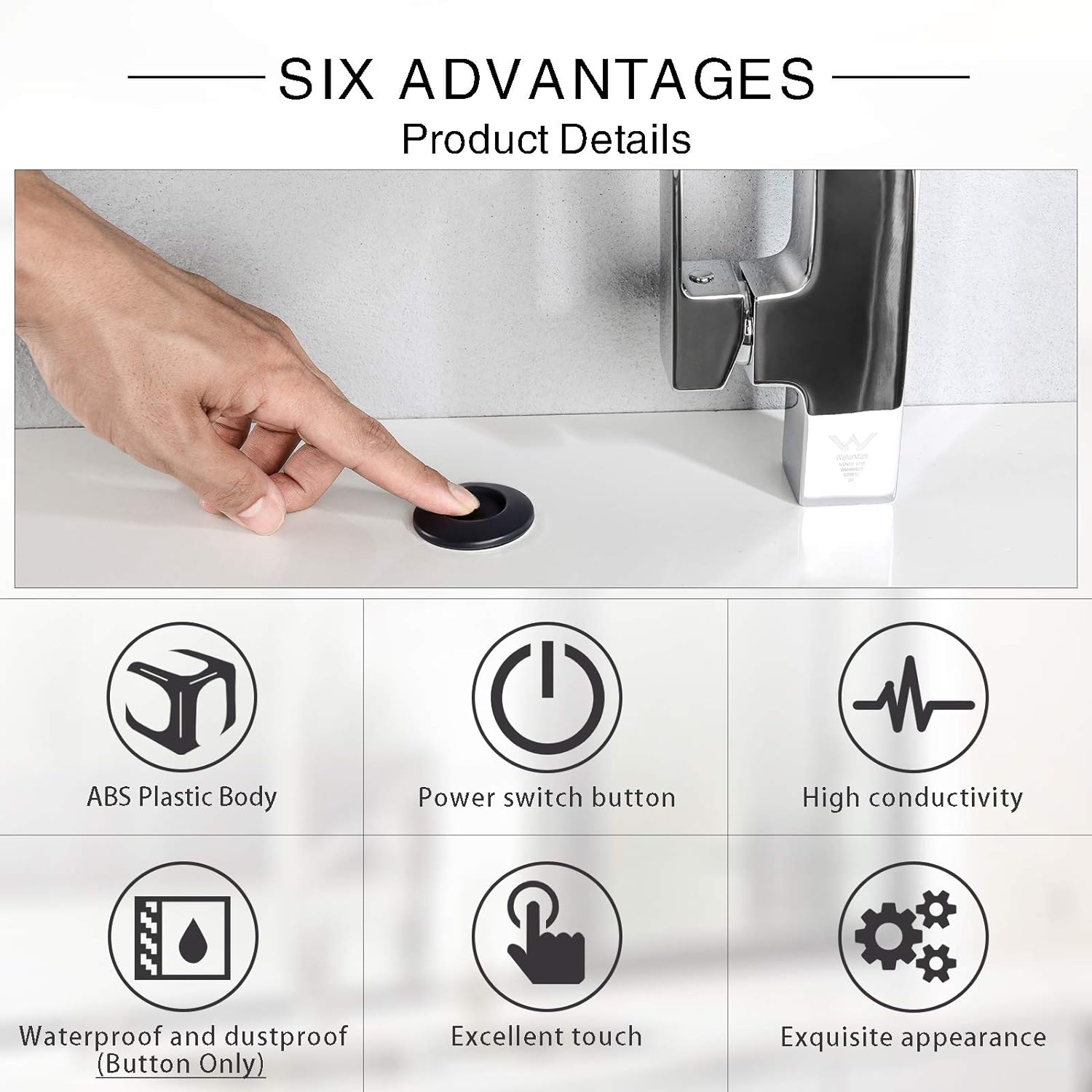 SINKINGDOM Garbage Disposal SinkTop Air Switch Kit with Long Button,Brass Made Cover,Matte Black