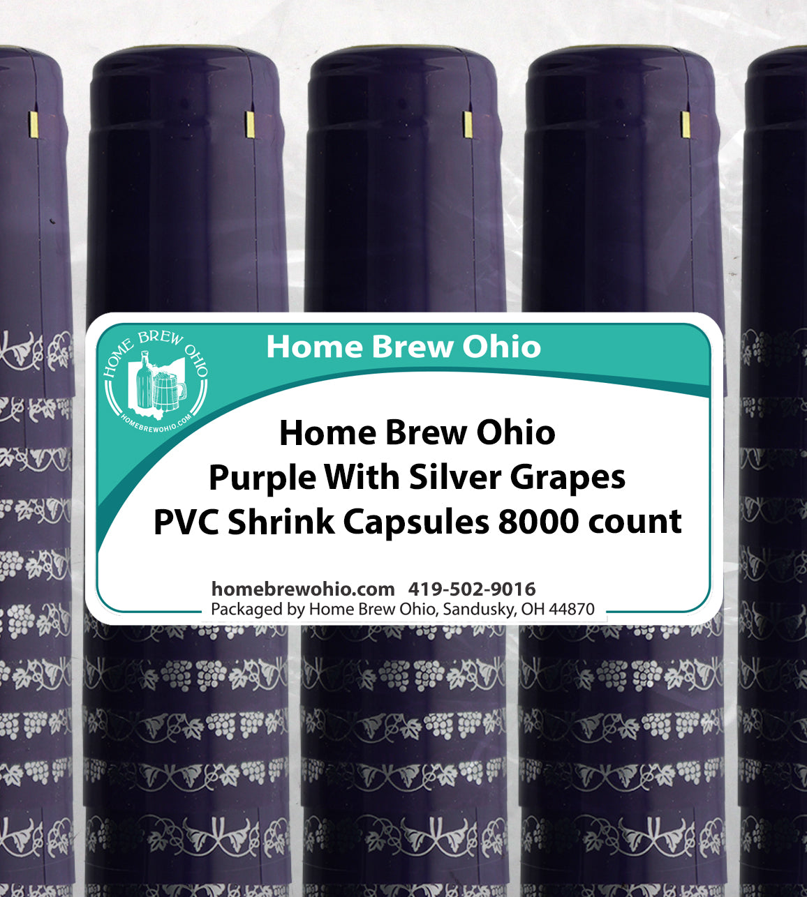 HOME BREW OHIO HOMEBREWOHIO.COM Home Brew Ohio Purple With Silver Grapes PVC Shrink Capsules 8000 count