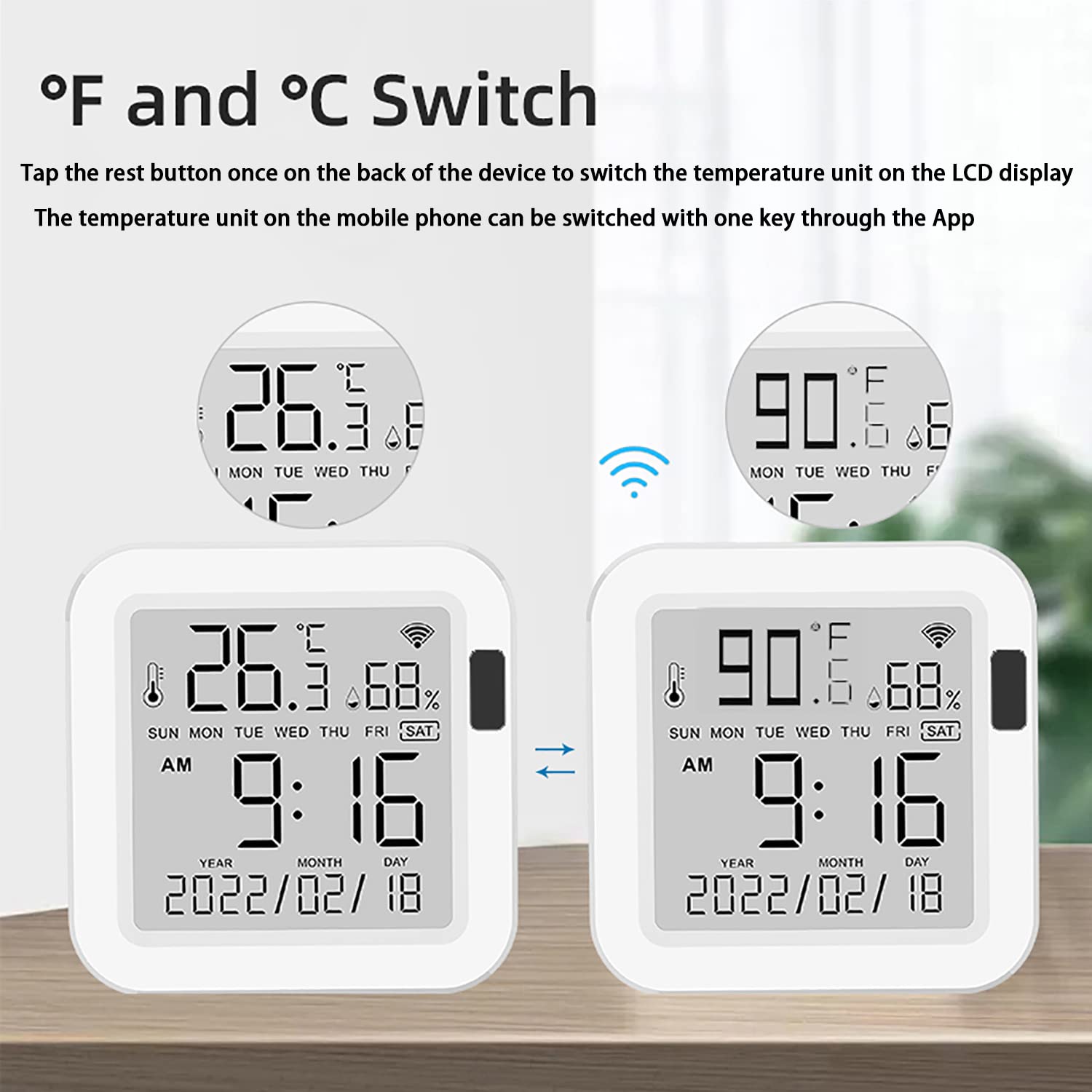 Generic WiFi Thermometer Hygrometer: Smart Temperature Humidity Sensor with Backlit LCD Screen, Free App Alerts, Indoor Temperature Gau