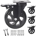 Wieyunn 5 Inch Swivel Caster Wheels Set of 4, Heavy Duty Casters with Brake, Polyurethane Locking Casters for Cart, Workbench and Trolle