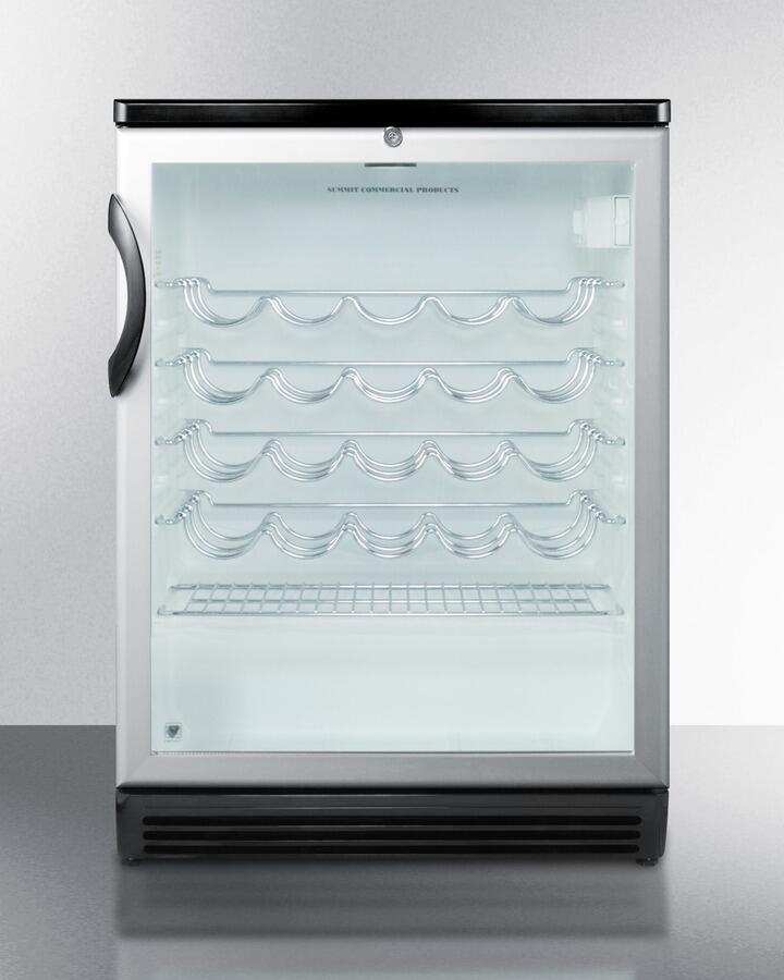 Summit Appliance SWC6GBLBITB 24 in. Wine Cooler for Built-In Undercounter Use with Glass Door Stainless Steel Towel Bar Handle, Black