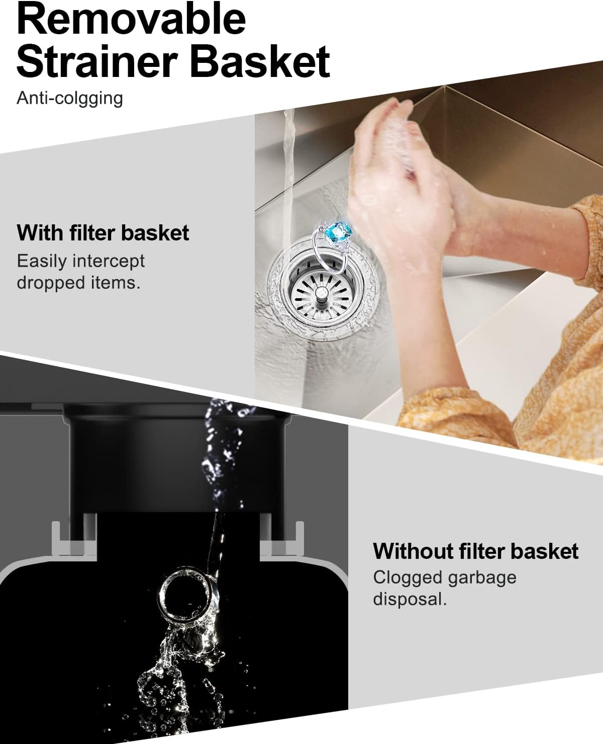 BOTEMY B9179 Extended Garbage Disposal Flange with Basket Strainer Stopper, Deep Kitchen Sink Flange for 3-1/2 Inch Standard Sink Drai