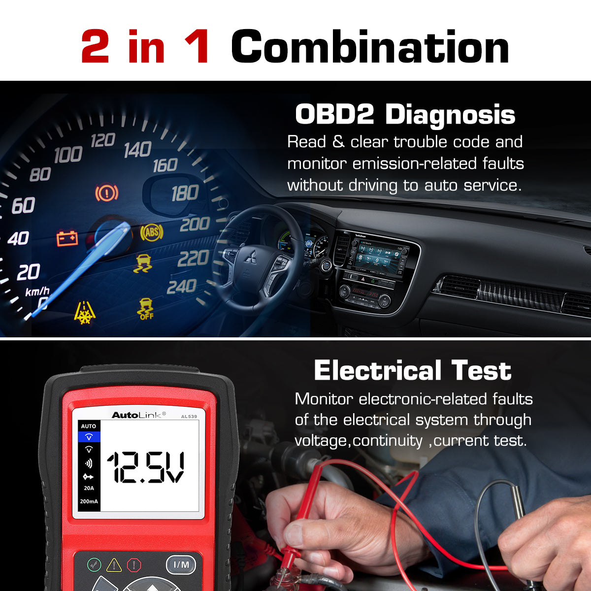 Autel AutoLink AL539 OBD2 Scanner Automotive Diagnostic Scan Tool with Automotive Multimeter &a; Turns Off Engine Light (MIL)