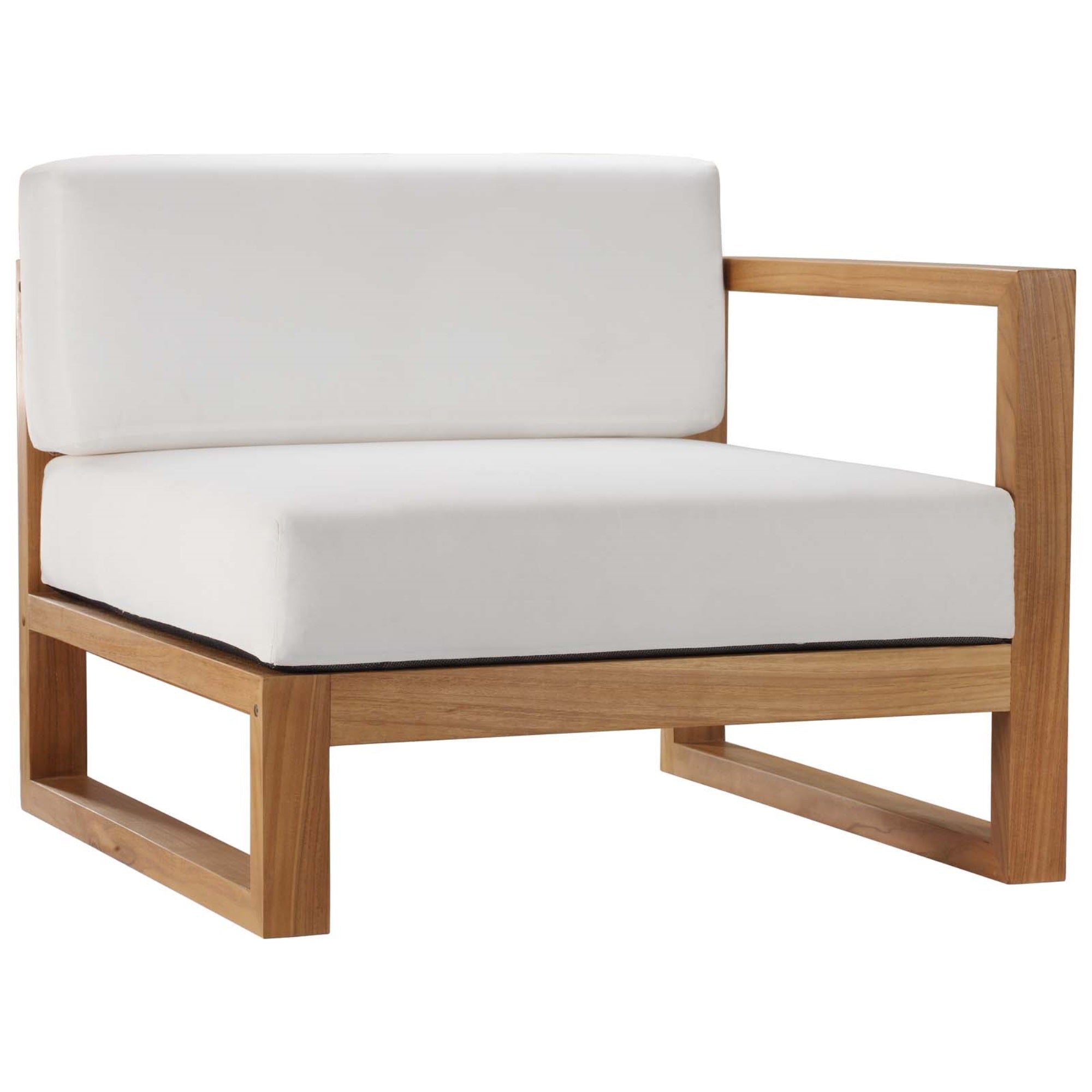 Modway Upland Outdoor Patio Teak Wood 4-Piece Sectional Sofa Set Natural White