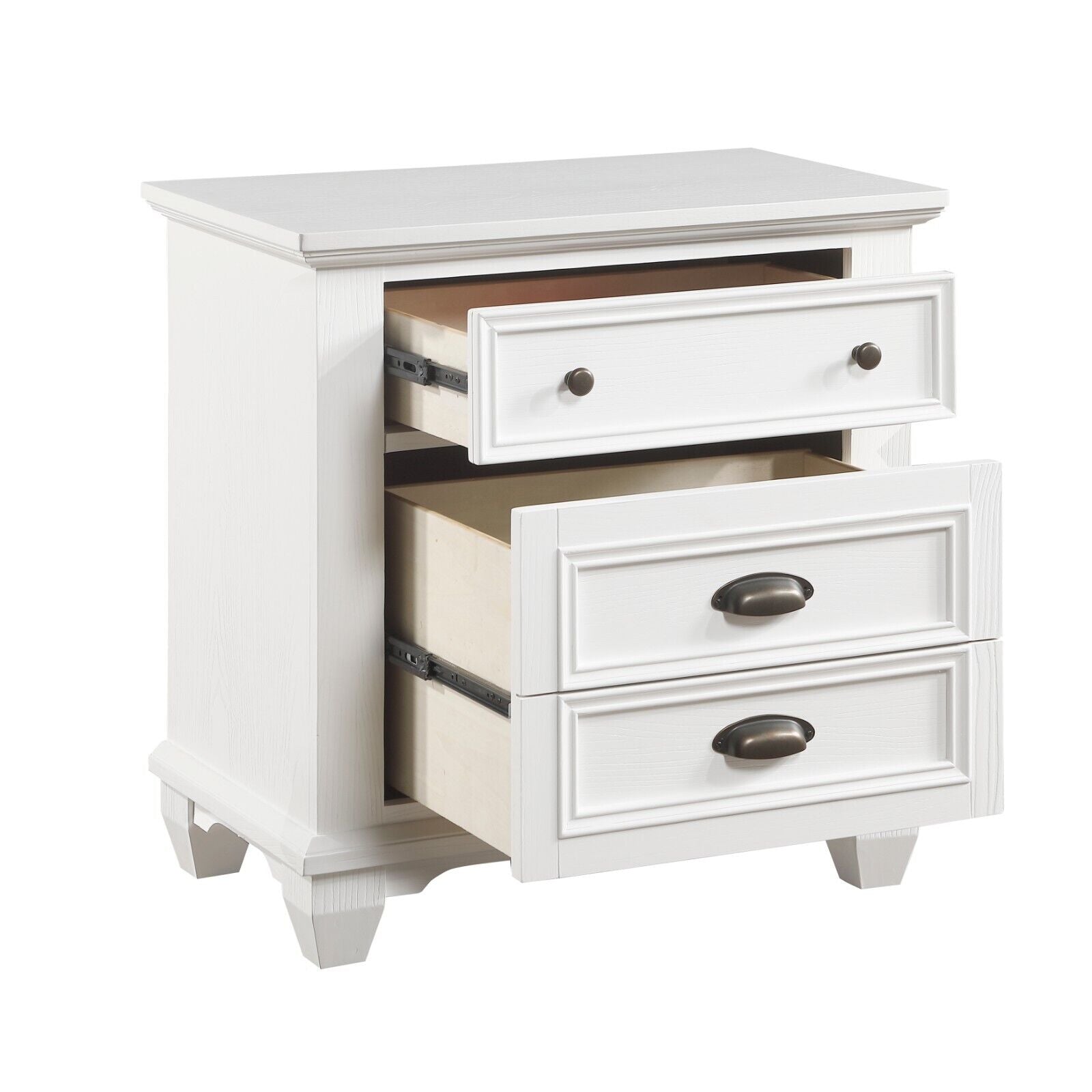 Esofastore Classic White Finish 4pc Set Queen Bed Nightstand Dresser Mirror Wooden Bedroom Furniture