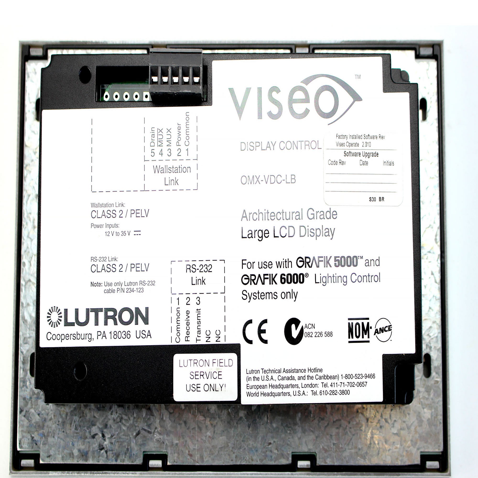 LUTRON OMX-VDC-LB-WH GRAFIK EYE SYSTEM CONTROL, VISEO, WALLSTATION, WHITE