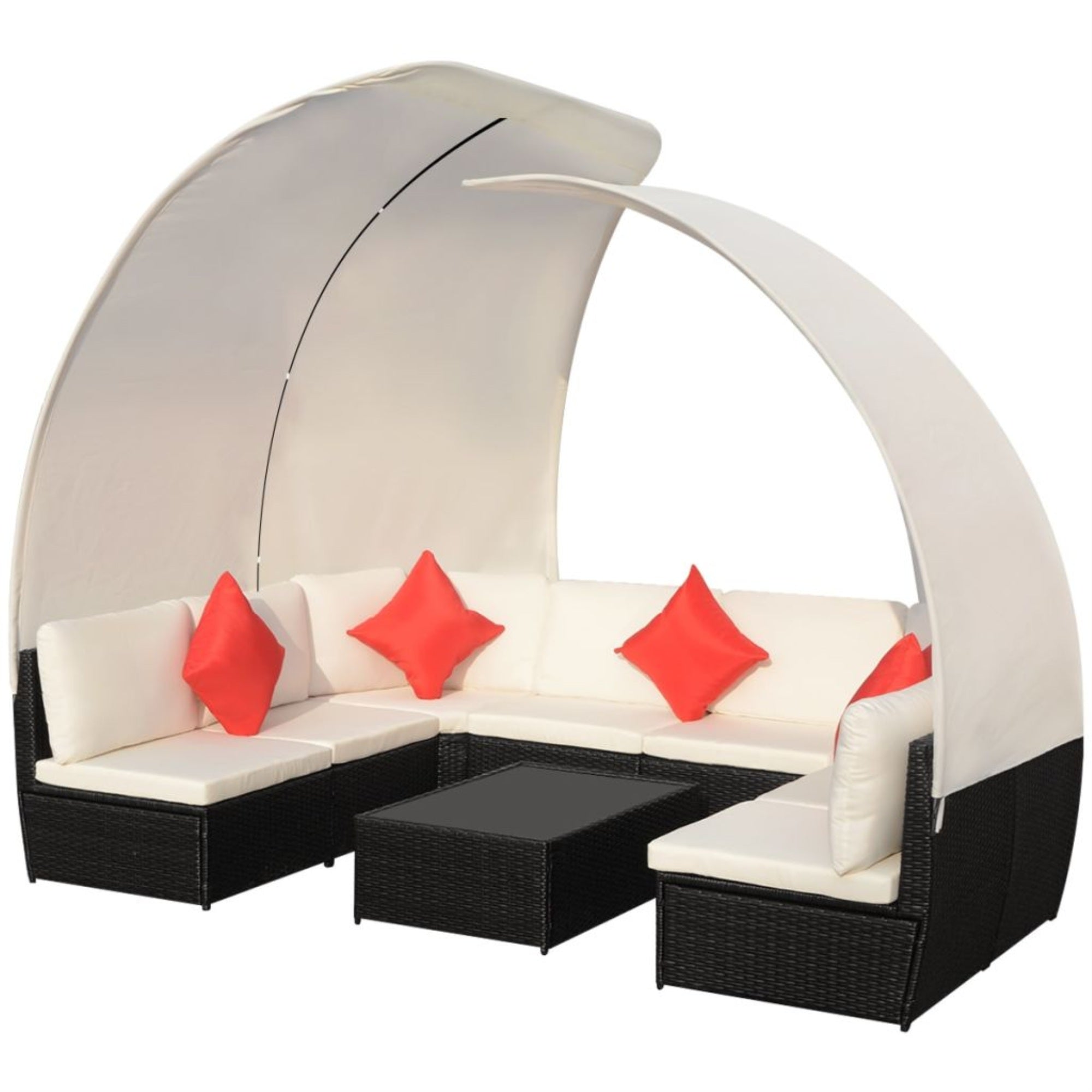 vidaXL 9 Piece Garden Lounge Set with Canopies Poly Rattan Black Black