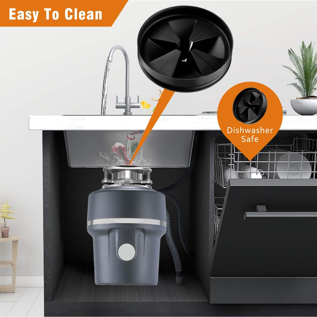 Tezoro Sink Baffle QCB-AM, Replacement for Evolution Series, Garbage Disposal Splash Guards, Quite Collar, Drain Plugs, Disposer Acces