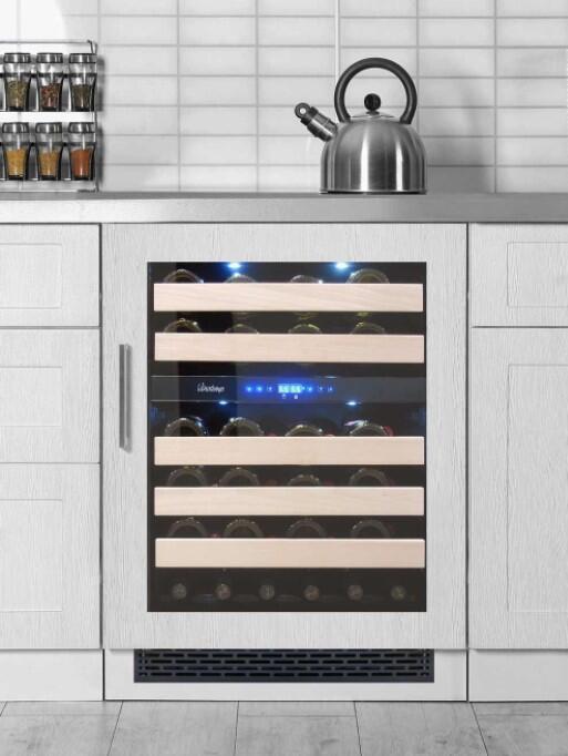 Vinotemp VT-24PR46 24 Built-In Wine Cooler with Blue LED Lighting; 5 Gliding Wood Lipped Shelves; Dual Zone; in Panel Ready