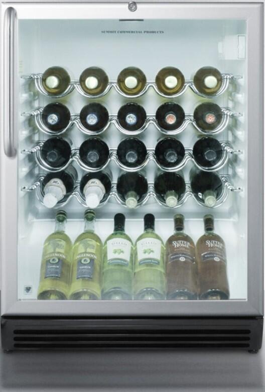 Summit Appliance SWC6GBLBITB 24 in. Wine Cooler for Built-In Undercounter Use with Glass Door Stainless Steel Towel Bar Handle, Black