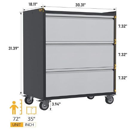 Great Choice Products 3 Drawers Tool Chest Rolling Metal Storage Cabinet Black&a;Gray Storage Tool Box