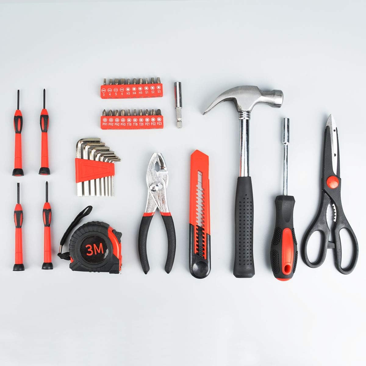 Longhai wujin 39 Piece Tool Box Kit - Small Basic Home Tool Set with Plastic Toolbox - Great for College Students, Household Use
