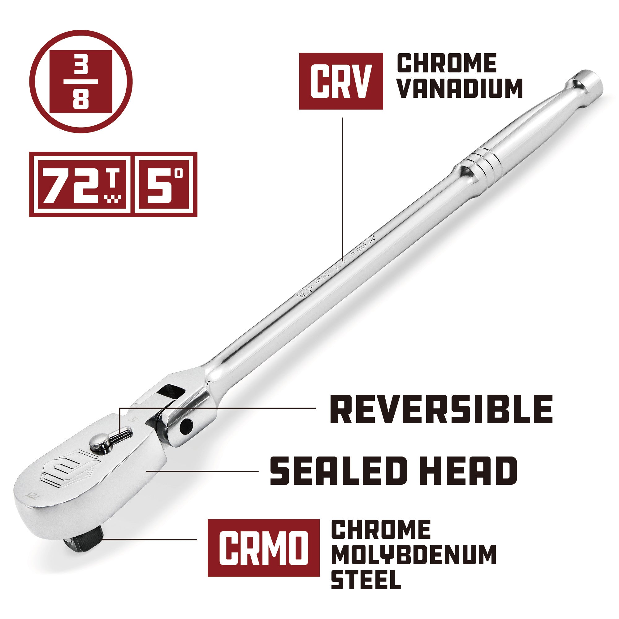 Powerbuilt 3/8 Inch Drive 72 Tooth Sealed Head Flex Ratchet - 649934