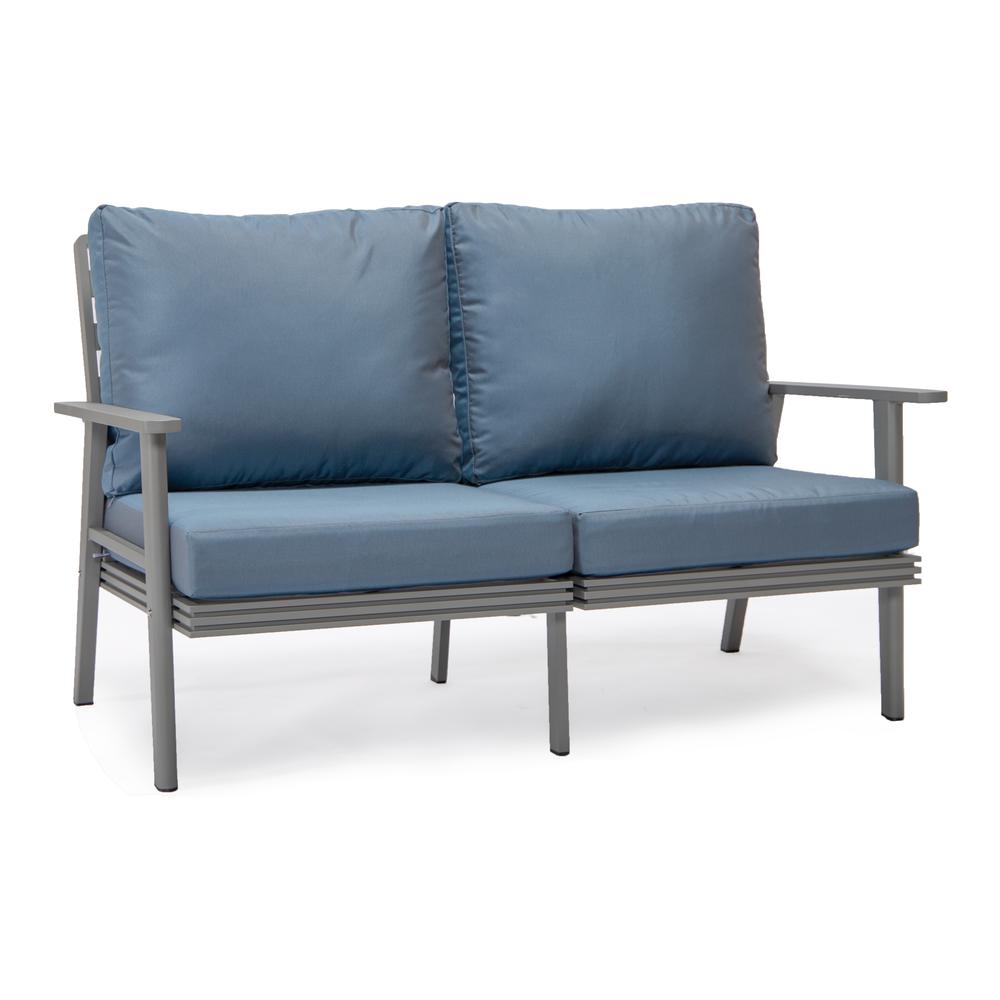 Leisuremod 3-Piece Outdoor Patio Set with Grey Aluminum Frame and Loveseat and Armchairs
