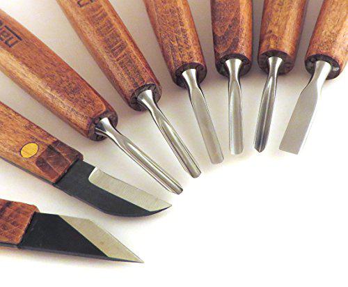 narex 8 piece micro mini professional detail carving chisels set with 2 knives, 4 gouges, v tool and straight chisel 869010