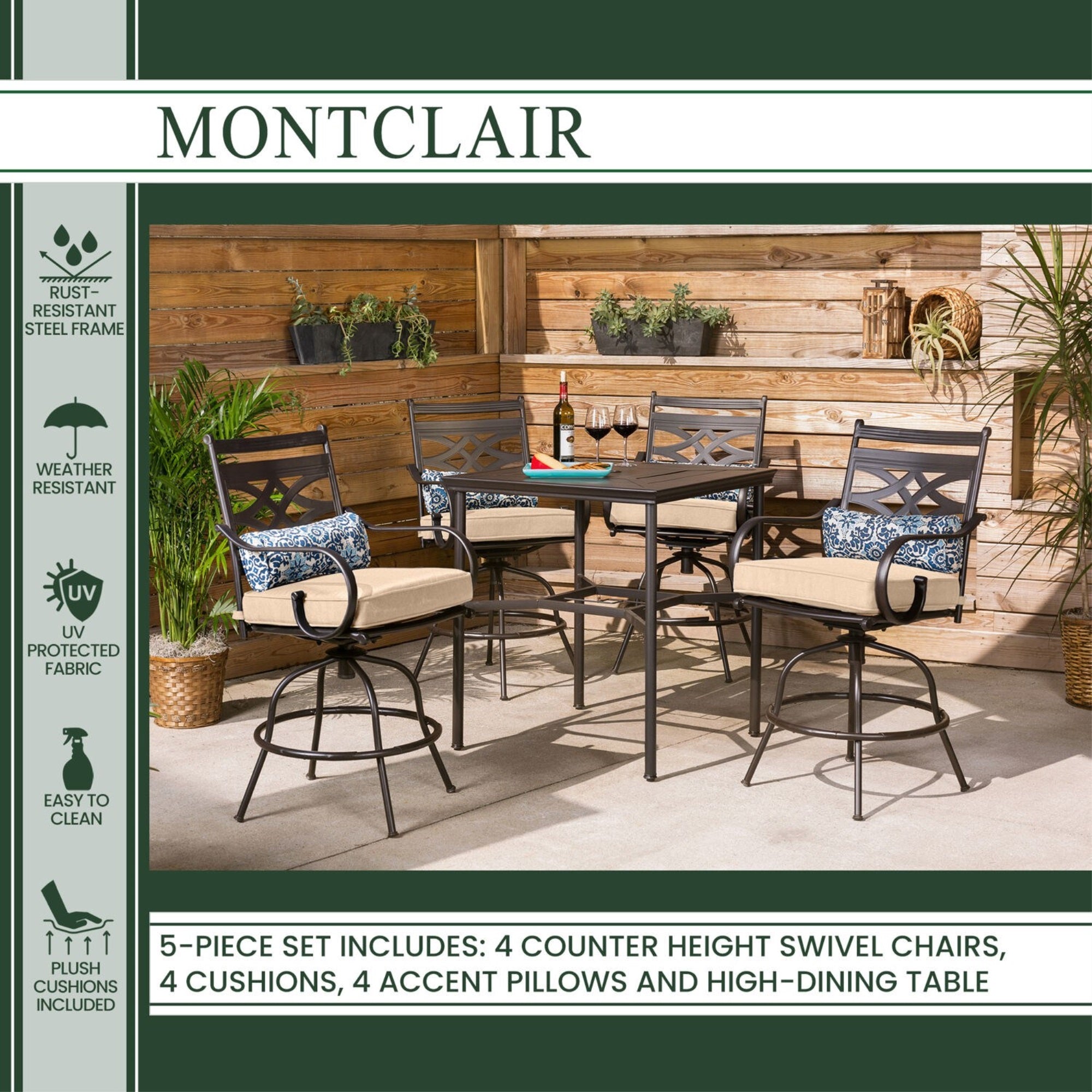 Hanover Montclair5pc High Dining: 4 Swivel Chairs, 33
