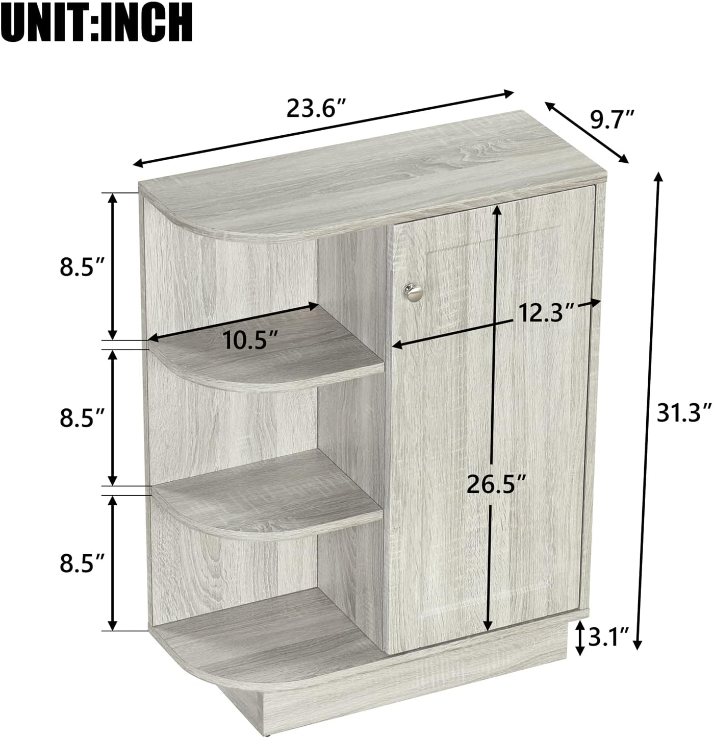 BNSPLY Bathroom Storage Cabinet with Door, Floor Cabinet with 3 Open Shelves