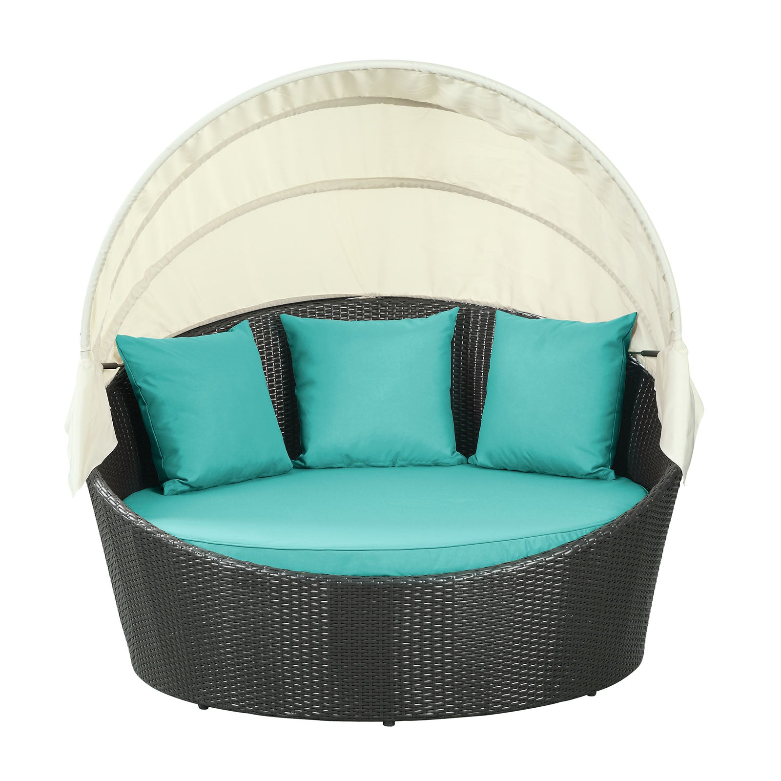 LexMod Siesta Canopy Outdoor Patio Daybed in Espresso Turquoise