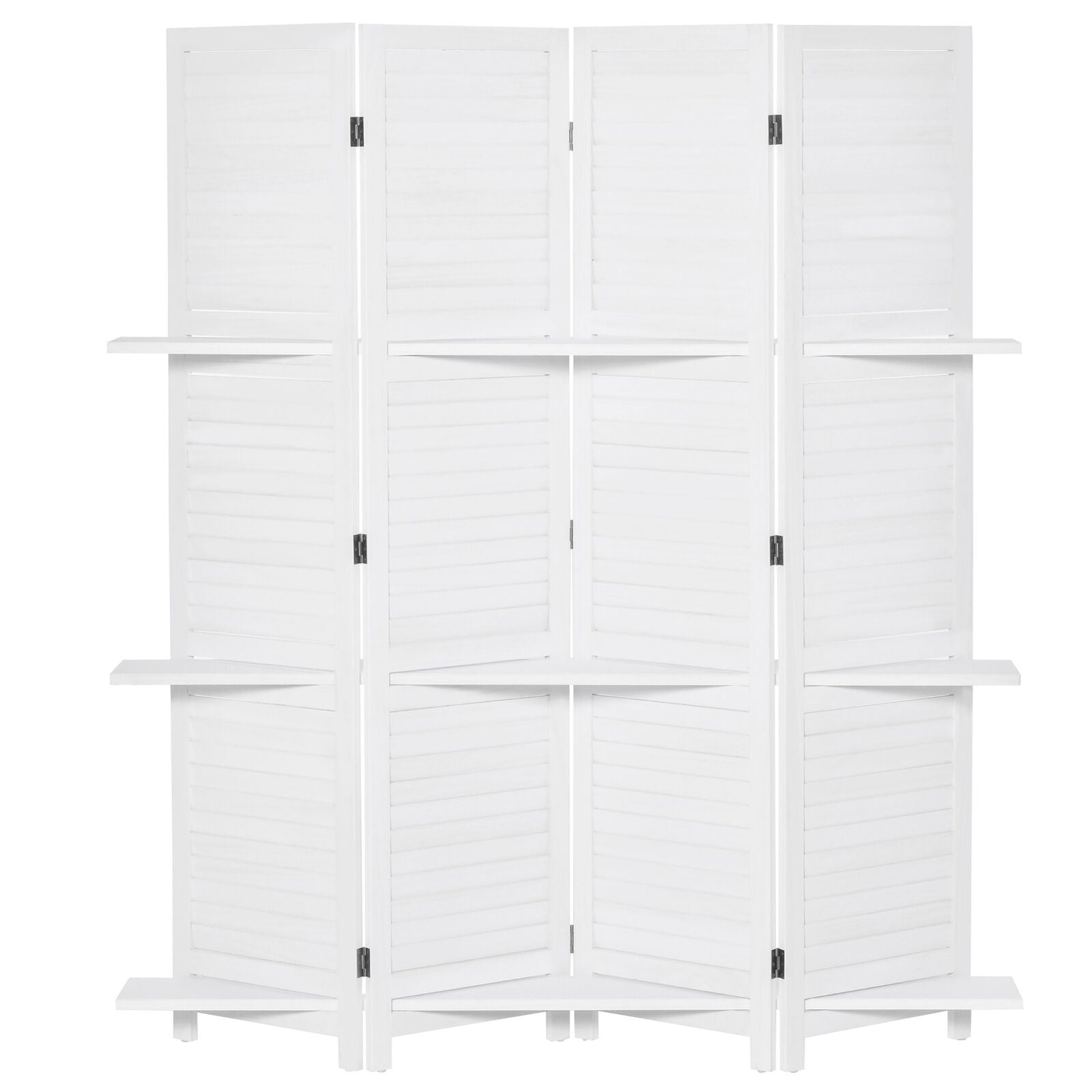 GCP Products Wood Mobile Folding Privacy Screen Partition Wall Room Divider W/ Shelves White