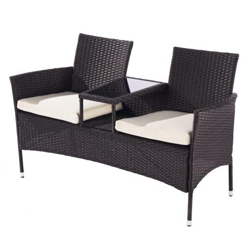 anwicknomo patio furniture set, outdoor rattan furniture sofa and table set, w/high-elasticity cushion &a; tempered glass cente