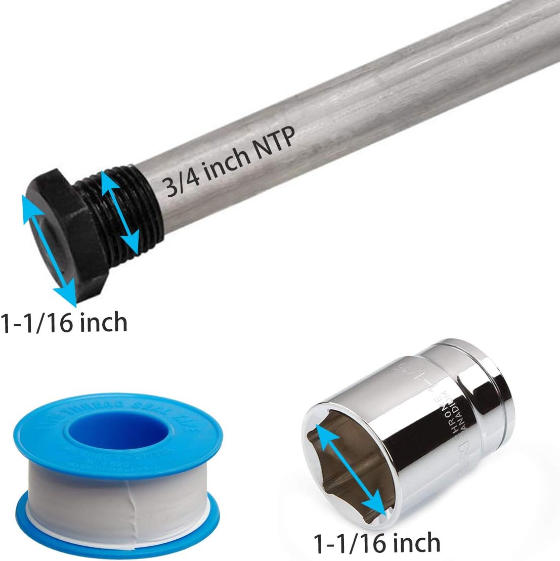 Eau 44 Inch Flexible Magnesium Anode Rod,  Water Heater Anode Rod for GE, Rheem, Reliance, Richmond, Kenmore Water Heater Including