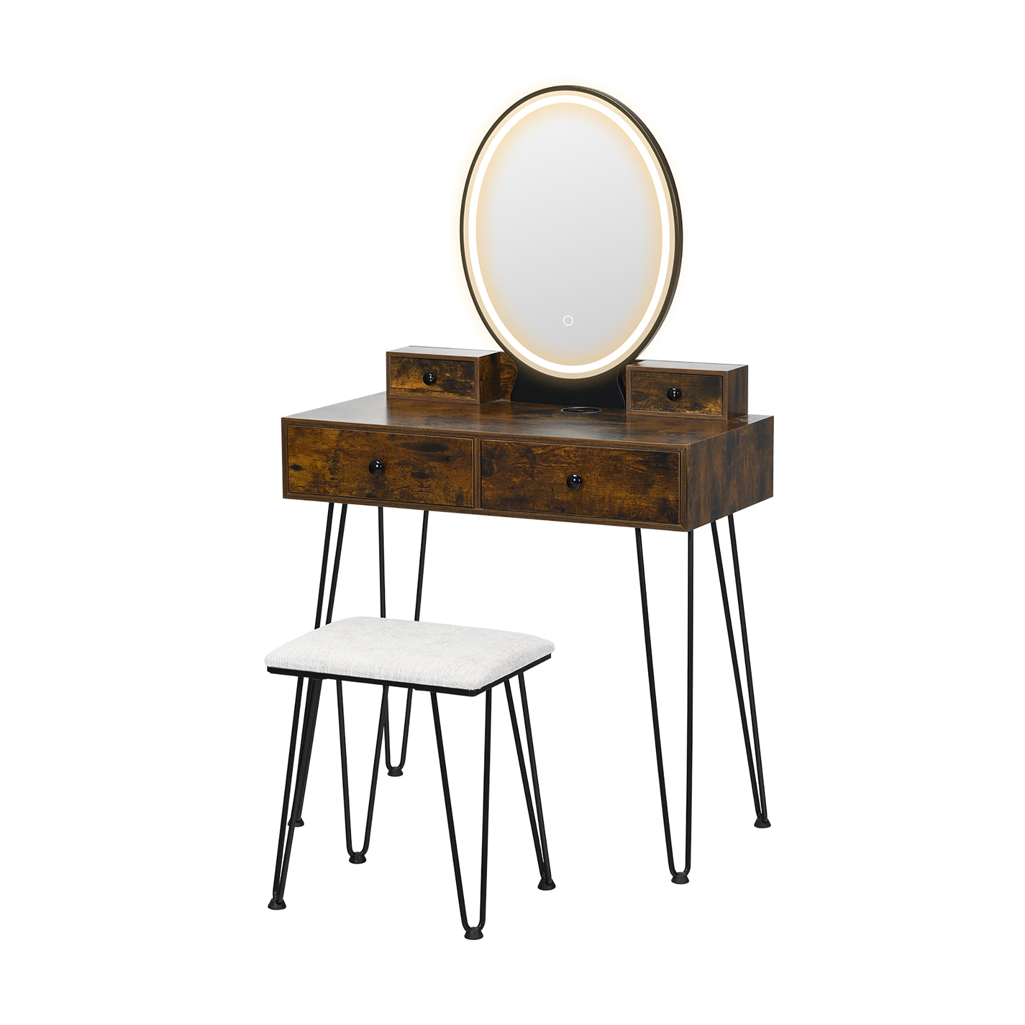 Costway Industrial Vanity Makeup Dressing Table Padded Stool Set 3-Color Lighted Mirror