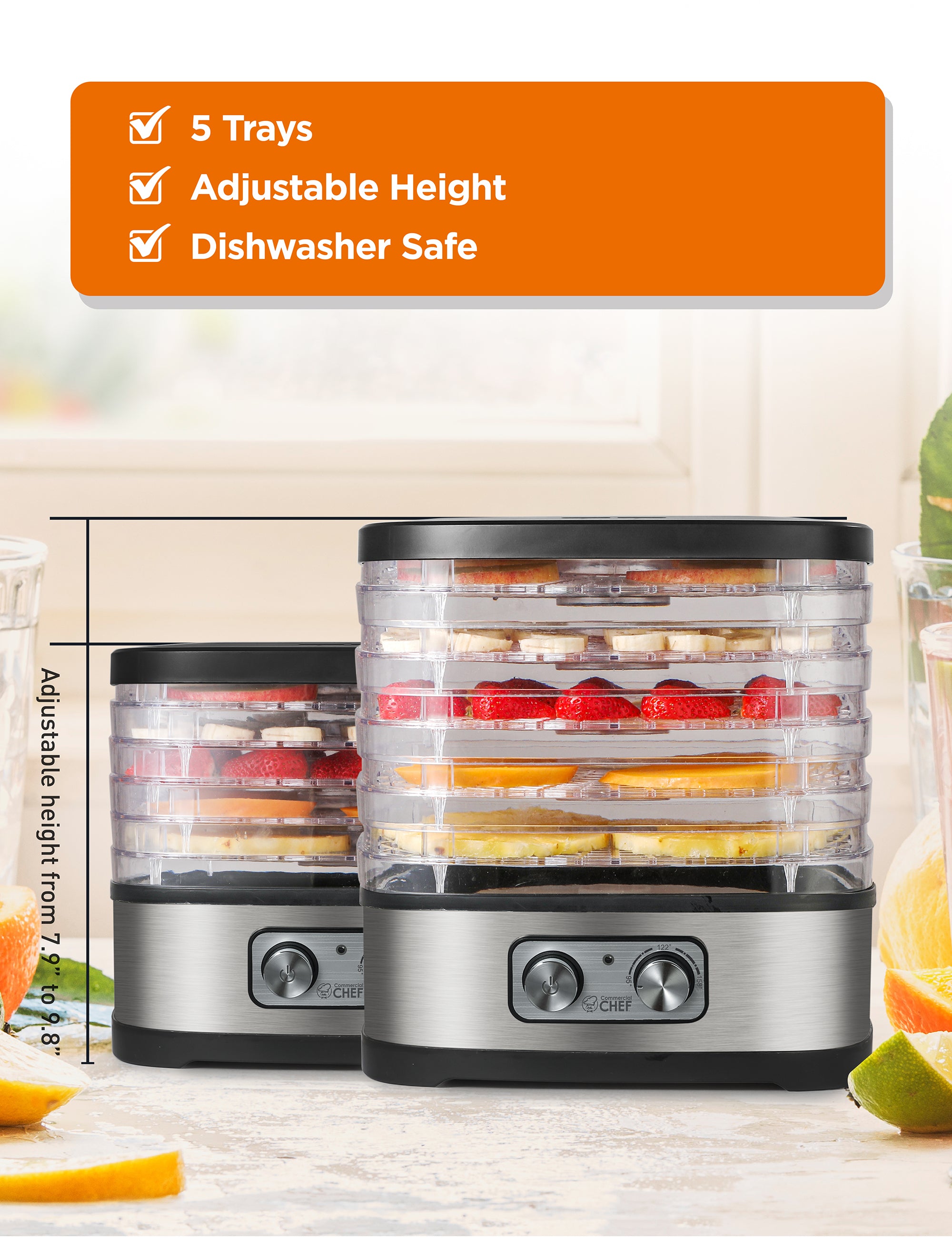 Commercial Chef Food Dehydrator – Stainless / Black