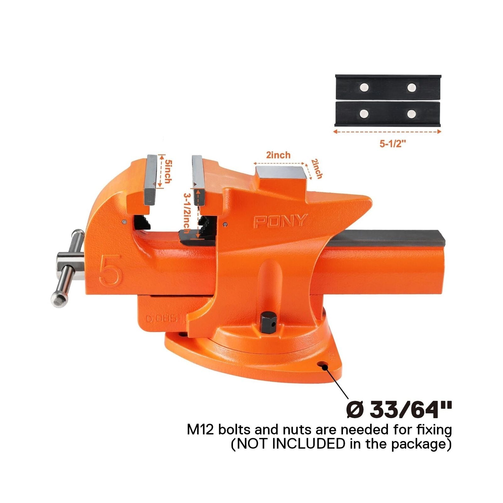 GCP Products Heavy Duty Bench Vise, 5-Inch Jaw Width 7-Inch Jaw Opening, 360-Degree S...