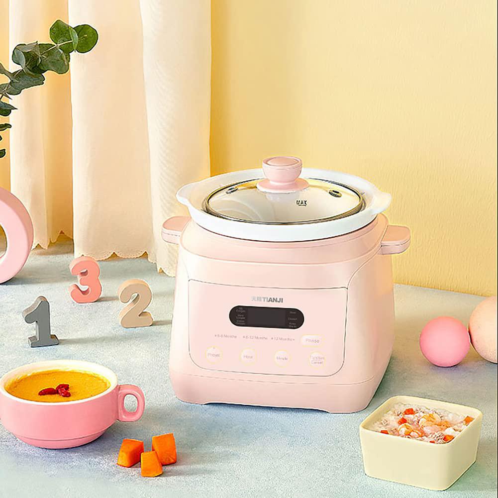 tianji electric stew pot for baby, ceramic slow cooker for congee &a; soup with growth stage, 1.3l, pink