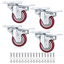 Finnhomy 3 Inch Caster Wheels Set of 4 with Brake Heavy Duty Plate Swivel Casters Premium Polyurethane Wheels PU Load Bearing 1,