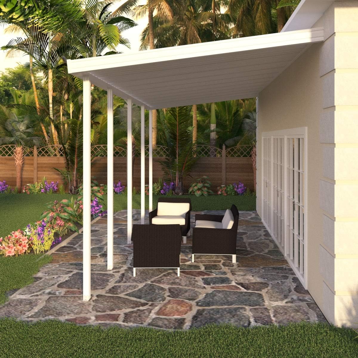 Four Seasons Outdoor Living Solutions TWV Series 40 ft wide x 10 ft deep Aluminum Patio Cover with 10lb Snowload &a; 5 Posts in White