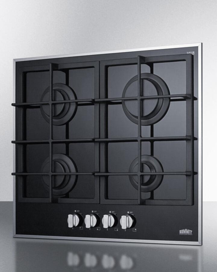 Summit GC424BGL Natural Gas Cooktop With 4 Sealed Burners  Continuous Cast Iron Grates  Smooth Black Ceramic Surface  Thermocouple Flam
