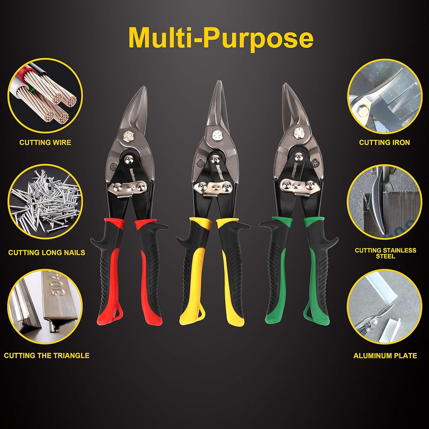 Jiangsu Sainty Sumex Tools Co  Hurricane 10 Inch Aviation Tin Snips Set Straight Left and Right 3 Pack Chrome Vanadium Steel