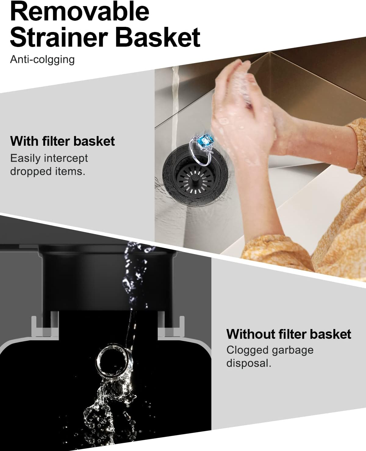 BOTEMY B9179 Extended Garbage Disposal Flange with Basket Strainer Stopper, Deep Kitchen Sink Flange for 3-1/2&a;#226;&a;#128;
