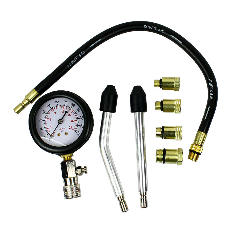 GCP Products 8 Pcs Petrol Engine Cylinder Compression Tester Kit Gauge Tool Automotive