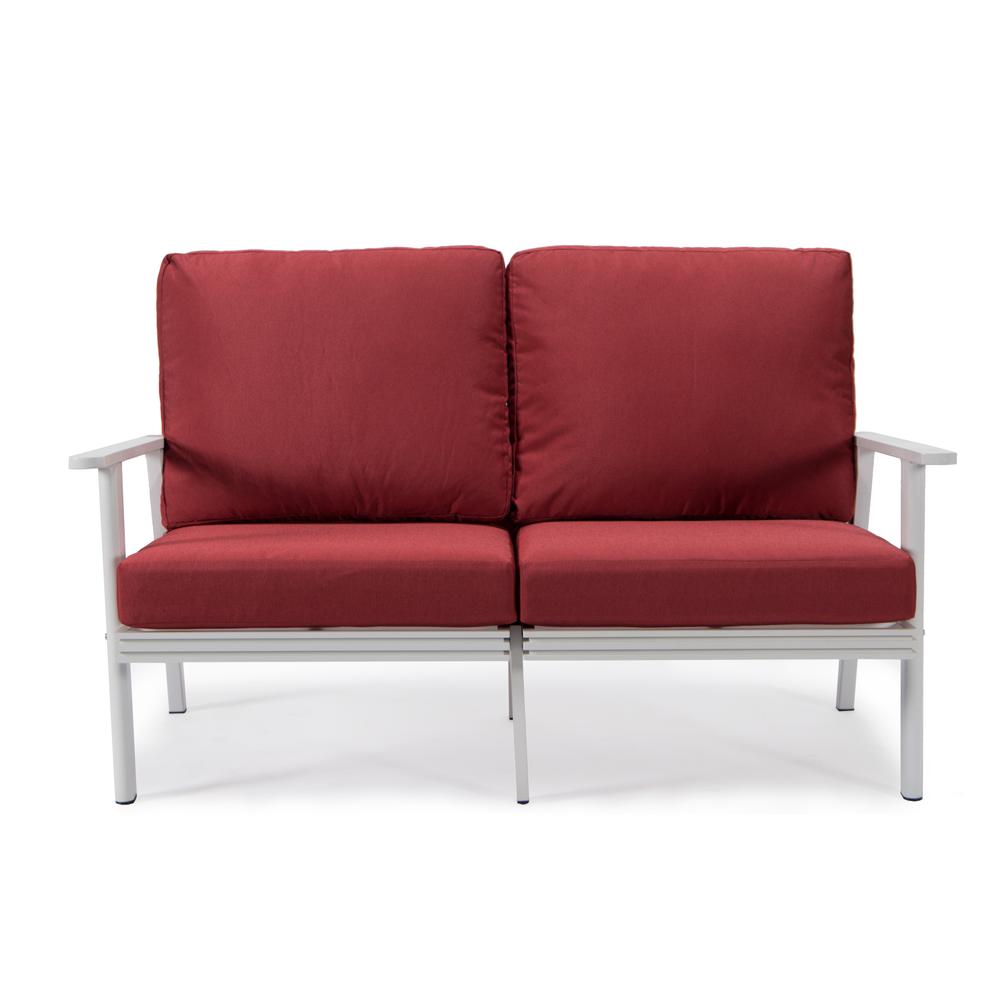 Leisuremod 3-Piece Outdoor Patio Set with White Aluminum Frame and Loveseat and Armchairs