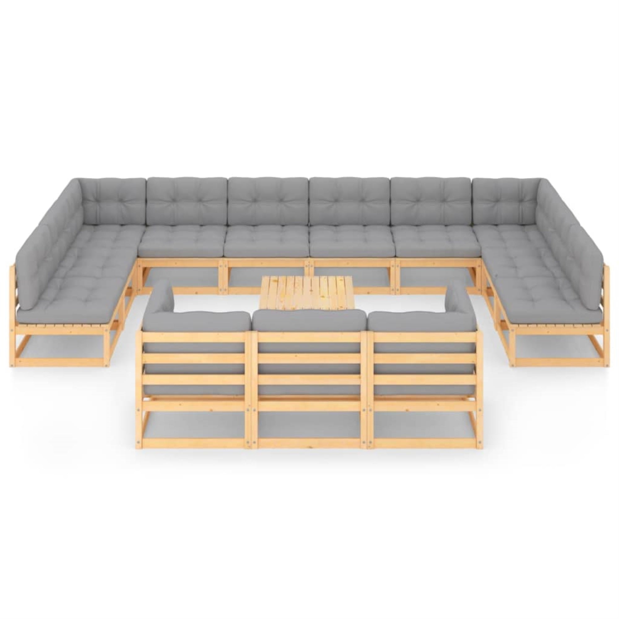 vidaXL 14 Piece Garden Lounge Set with Cushions Solid Pinewood Brown