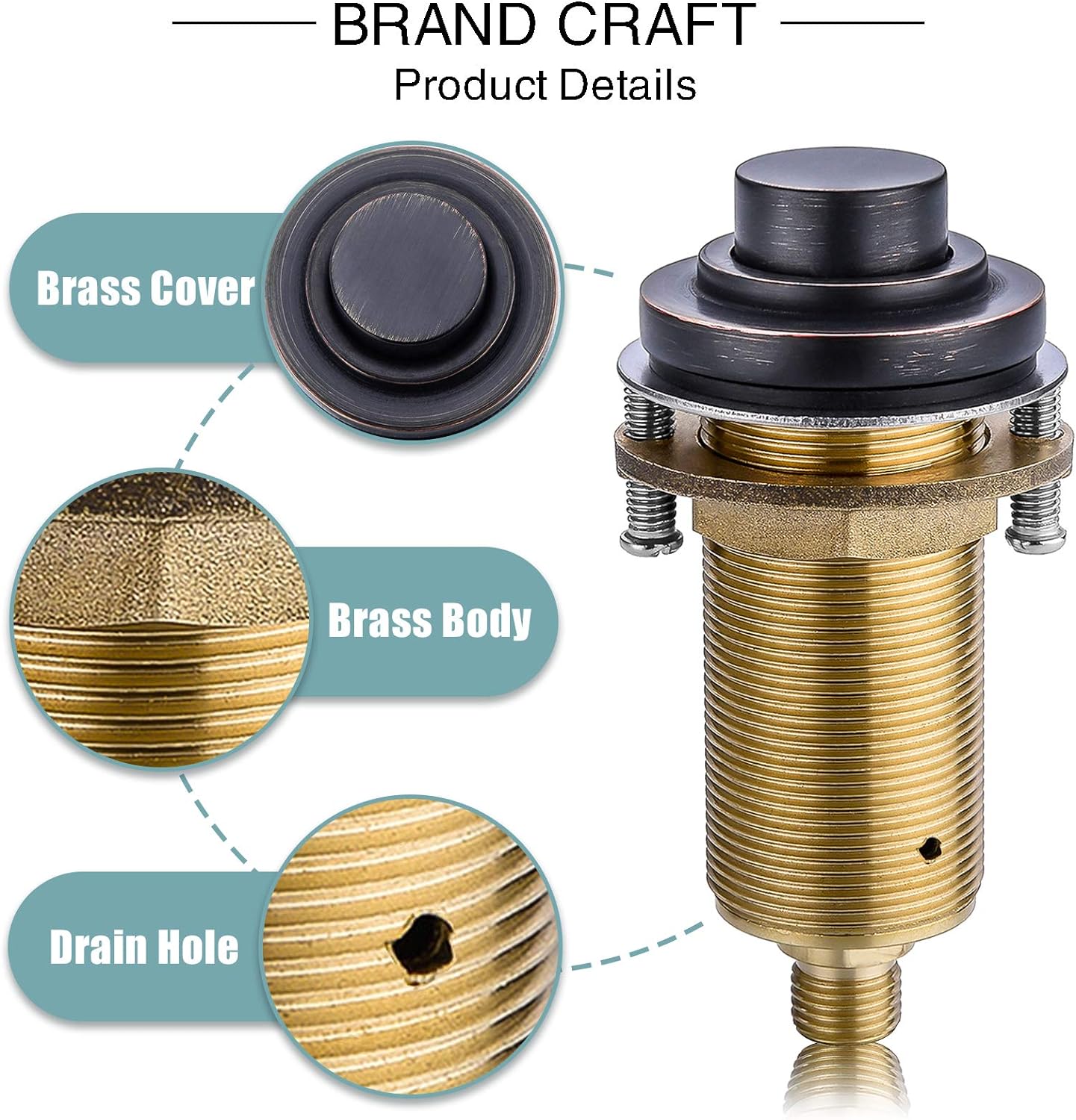 SINKINGDOM SinkTop Air Switch Kit (Long Full Brass Button) for Garbage Disposal, Cordless (Oil Rubbed Bronze)