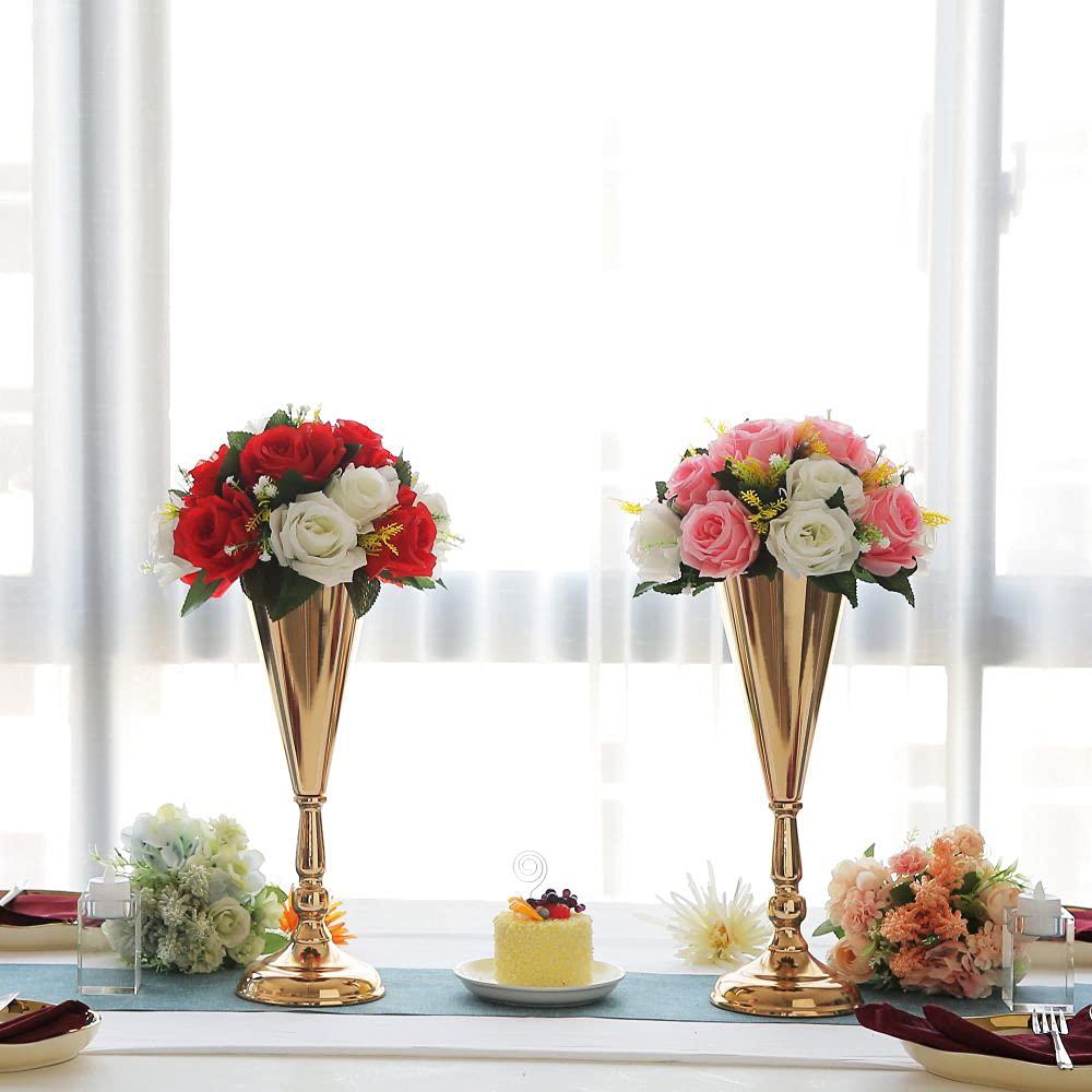 Lovecat 2 pcs tabletop decoration centerpiece, 14.4in metal wedding flowers small gold vase, christmas anniversary birthday party hom