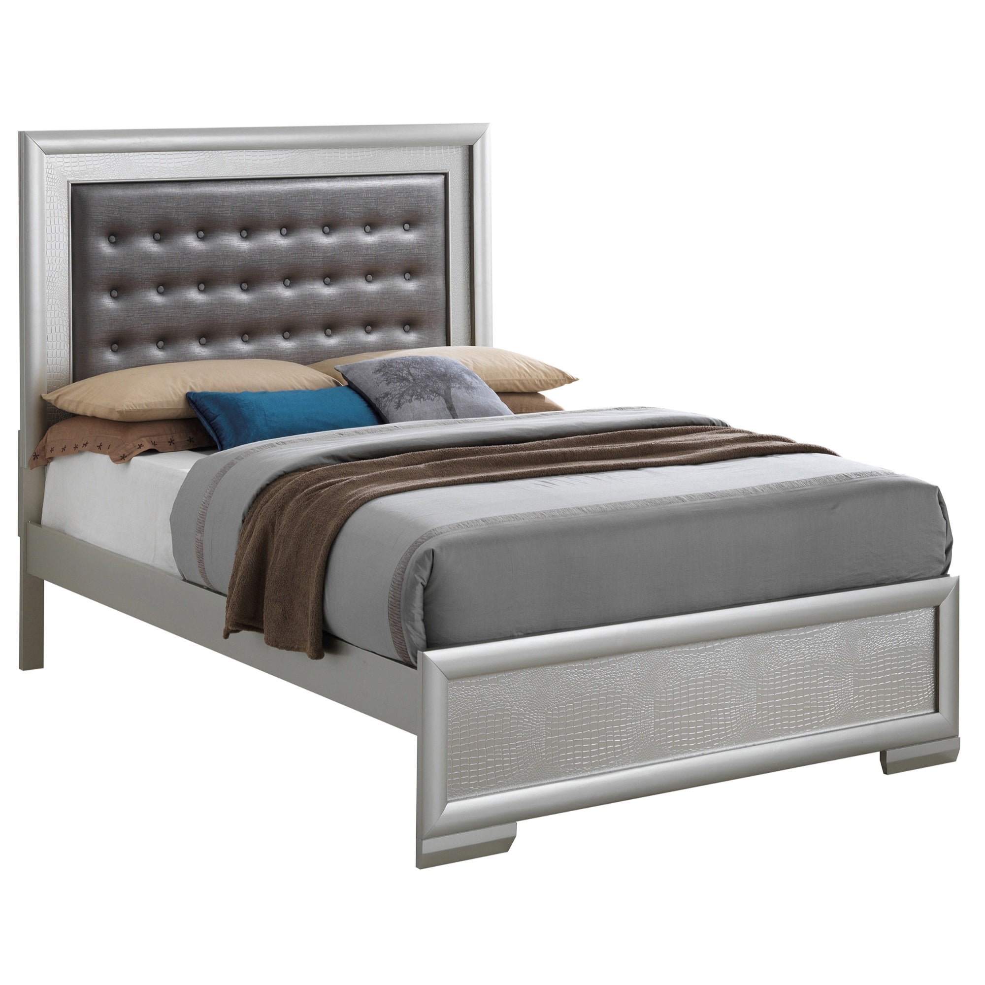 Passion Furniture Kat Silver Champagne Queen Panel Beds