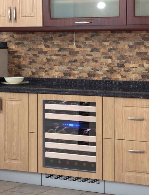 Vinotemp VT-24PR46 24 Built-In Wine Cooler with Blue LED Lighting; 5 Gliding Wood Lipped Shelves; Dual Zone; in Panel Ready