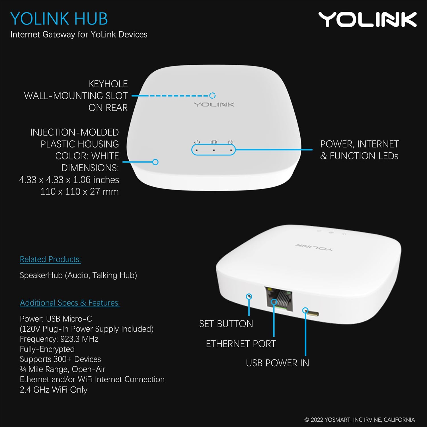 Generic YoLink Hub - Central Controller Only for YoLink Devices, 1/4 Mile World&s;s Longest Range Smart Hub LoRa Enabled Smart Home Autom
